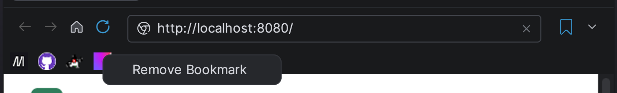 GBrowser bookmarks bar under the address field with the Remove Bookmark menu open GBrowser bookmarks bar under the address field with the Remove Bookmark menu open